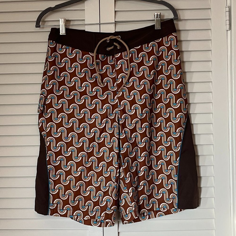 Original Penguin swim trunks board shorts brown pattern geometric men 30
